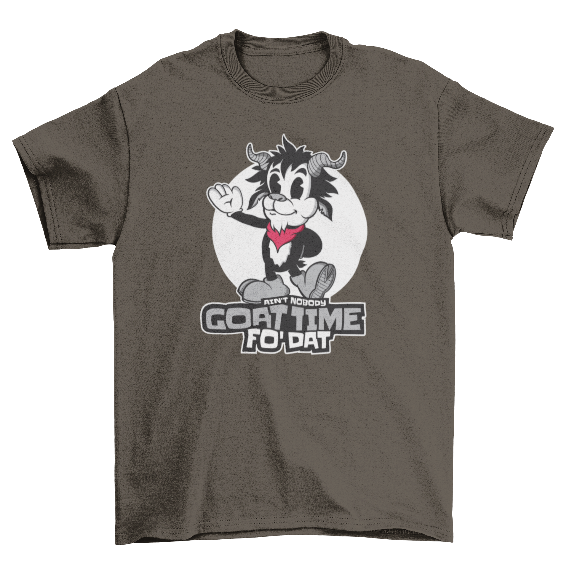 GOAT time fo' that t-shirt featuring a retro cartoon goat and humorous quote.