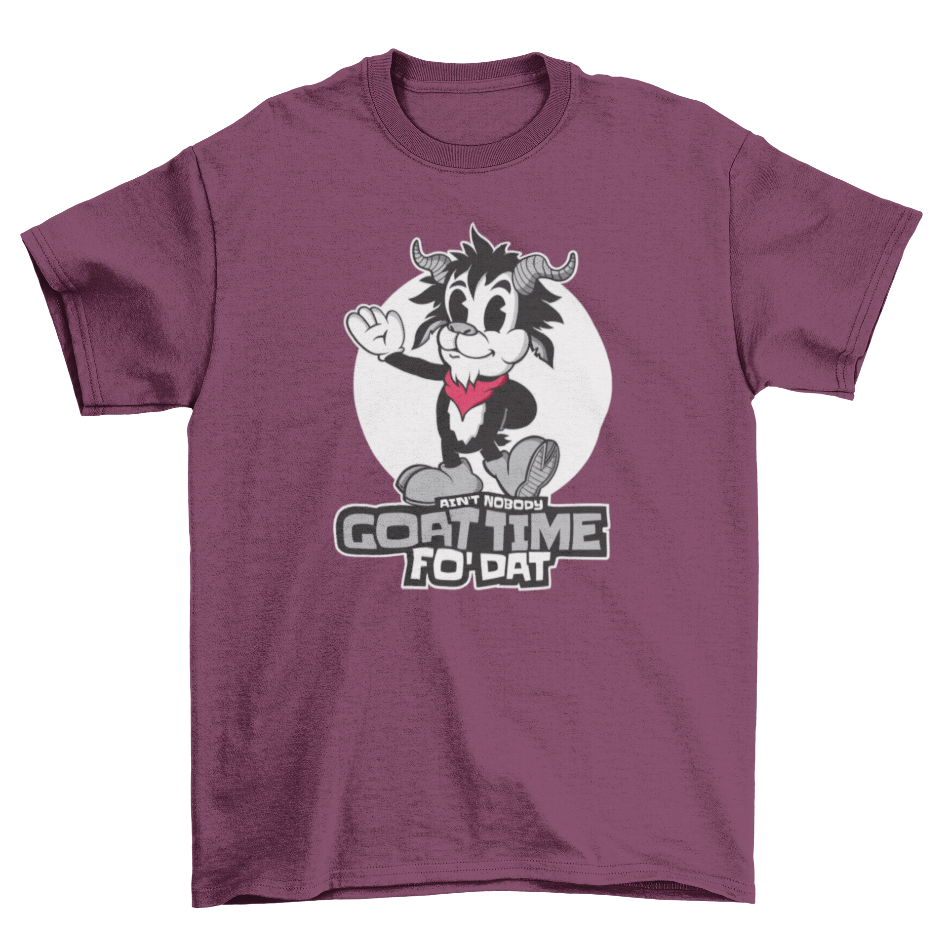 GOAT time fo' that t-shirt featuring a retro cartoon goat and humorous quote.