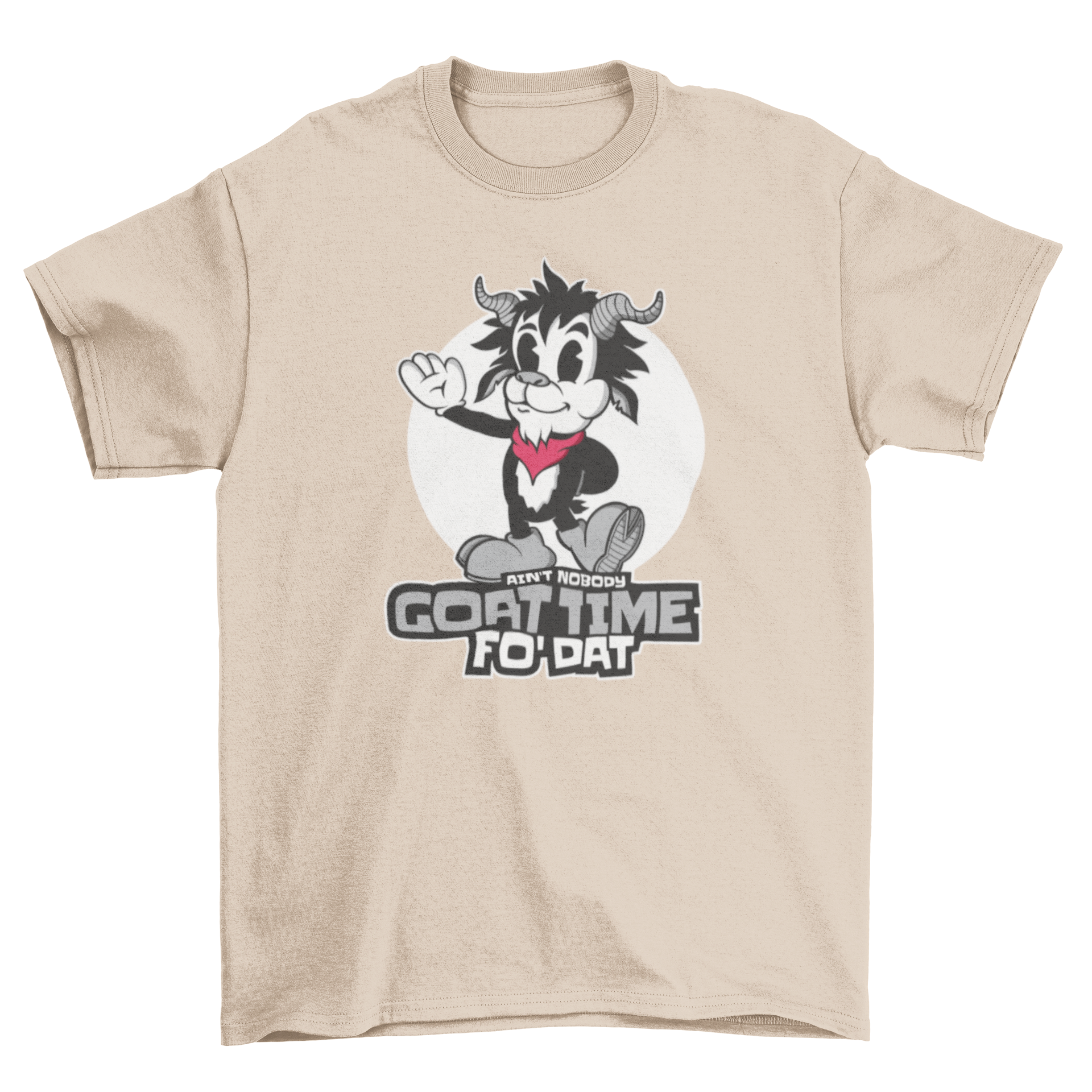 GOAT time fo' that t-shirt featuring a retro cartoon goat and humorous quote.