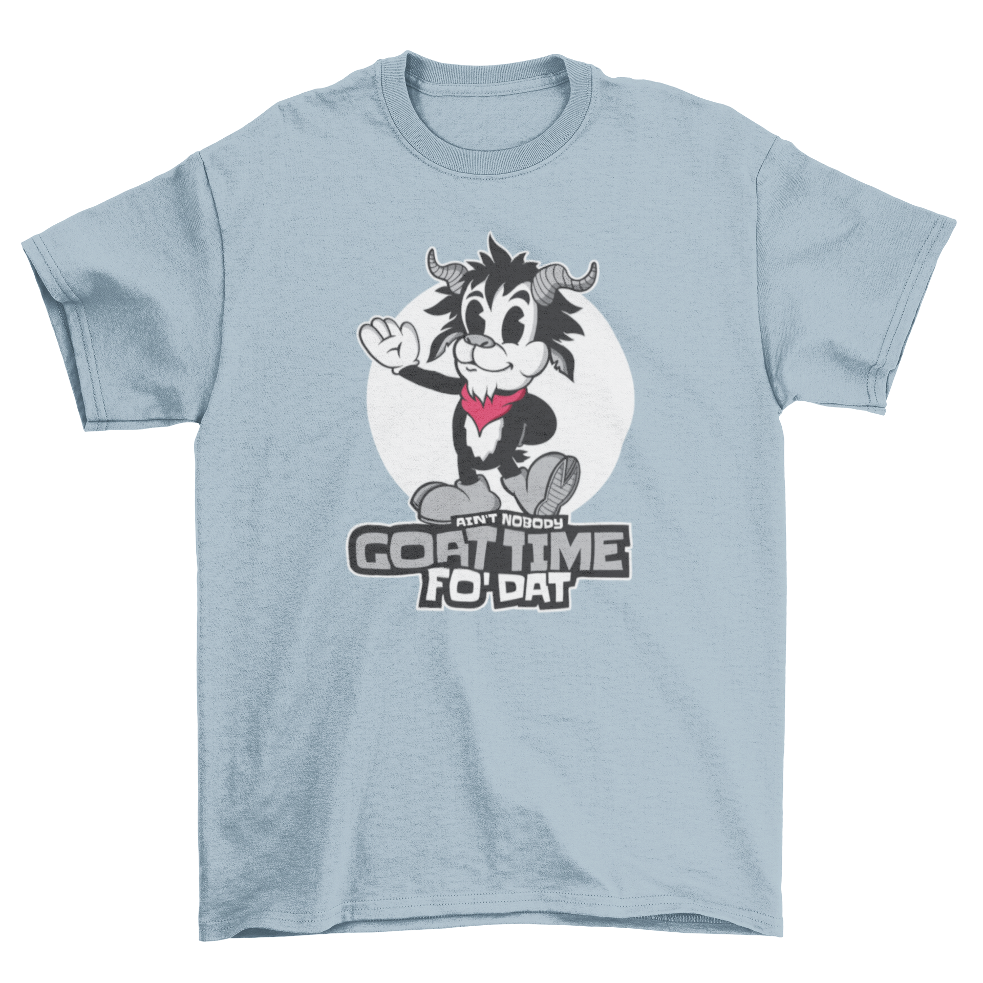 GOAT time fo' that t-shirt featuring a retro cartoon goat and humorous quote.