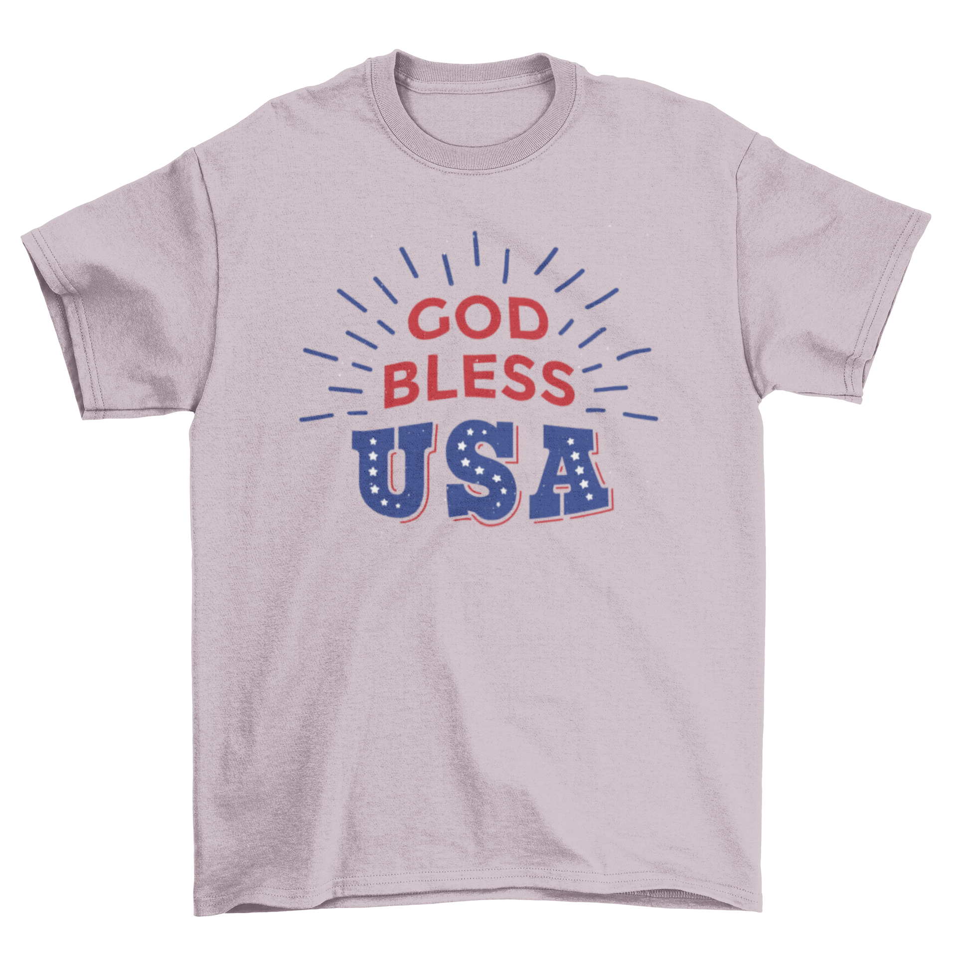 God Bless T-Shirt featuring red and blue lettering with white stars, perfect for celebrating the 4th of July.