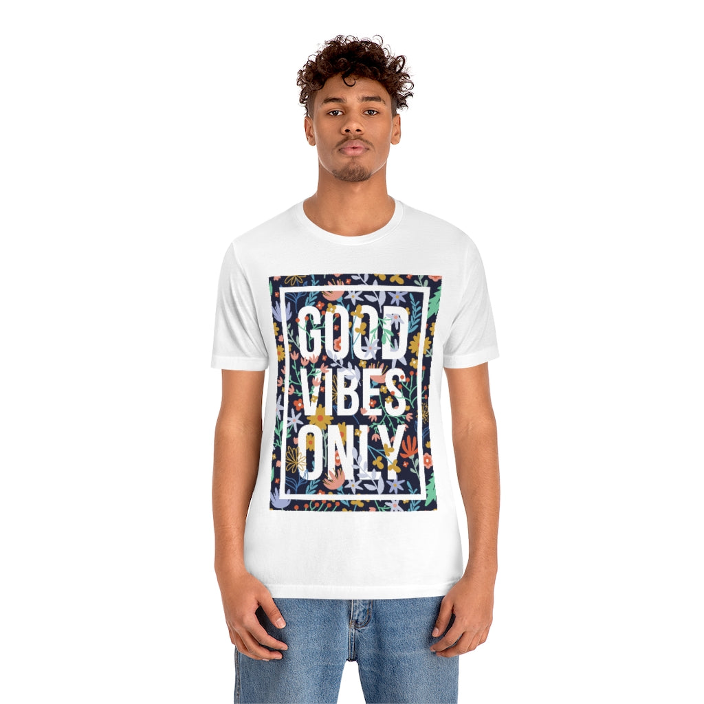 Good Vibes Only T-shirt made of 100% soft cotton with a vinyl print, showcasing a positive message in a unisex retail fit.