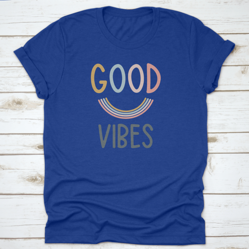 A stylish Good Vibes Only slogan design tee made from soft cotton, featuring a classic fit and midweight fabric, perfect for casual wear.