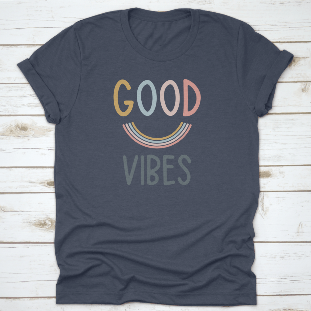 A stylish Good Vibes Only slogan design tee made from soft cotton, featuring a classic fit and midweight fabric, perfect for casual wear.