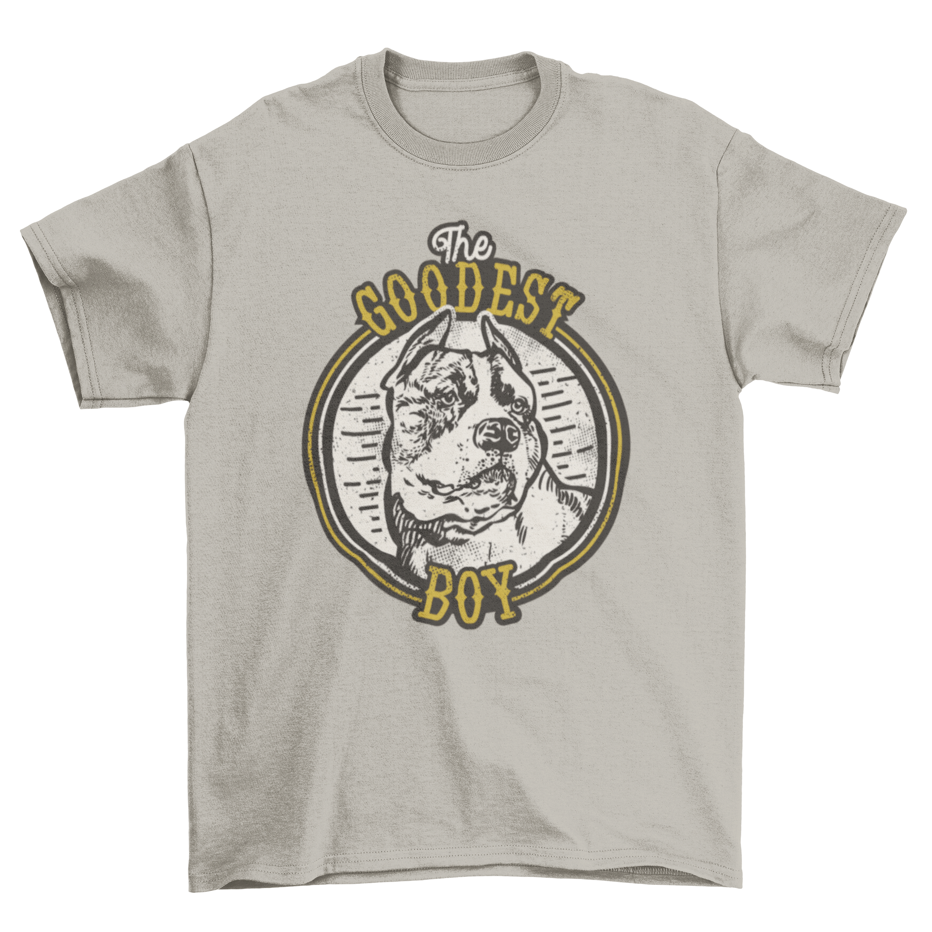 Vintage style t-shirt featuring a pitbull dog and the quote 'The Goodest Boy' in a stylish design.