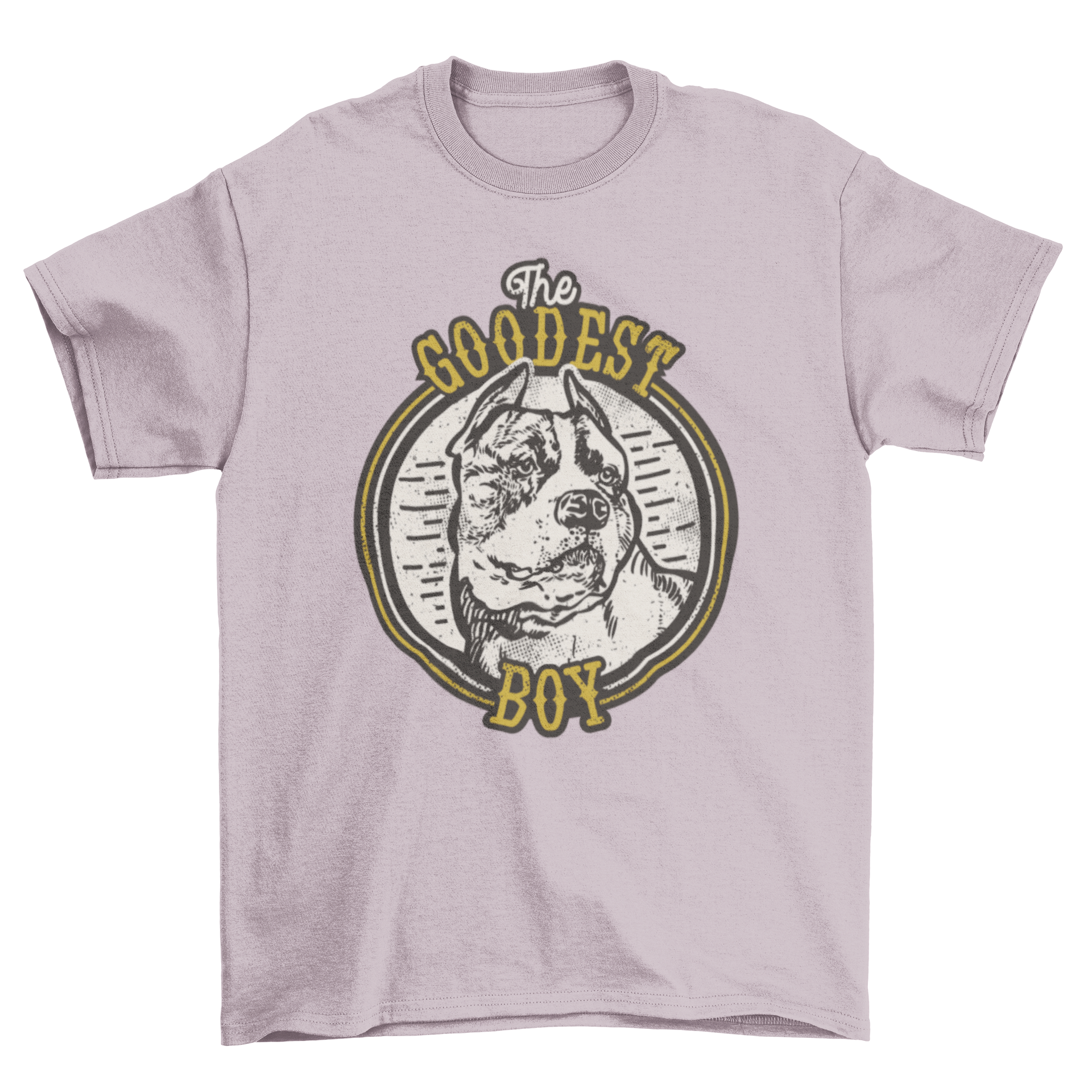 Vintage style t-shirt featuring a pitbull dog and the quote 'The Goodest Boy' in a stylish design.