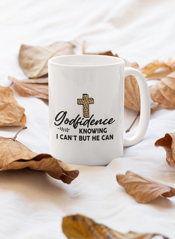 A stylish 11oz Godfidence Knowing Mug with a glossy finish and sturdy handle, perfect for coffee or tea.