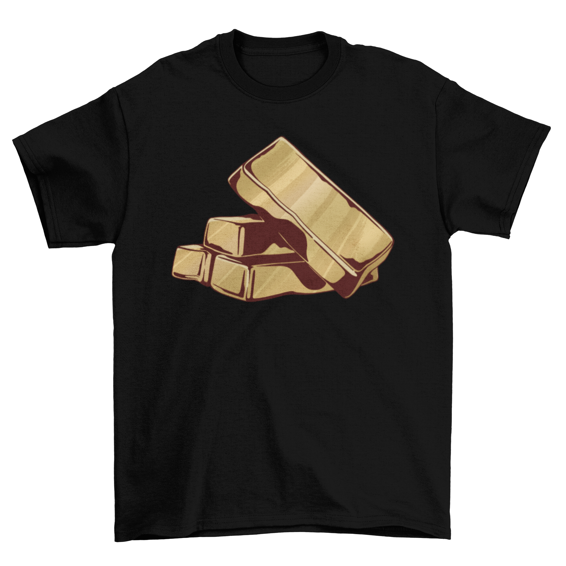 Gold Bars T-Shirt featuring a stylish illustration of stacked gold bars on a comfortable fabric.