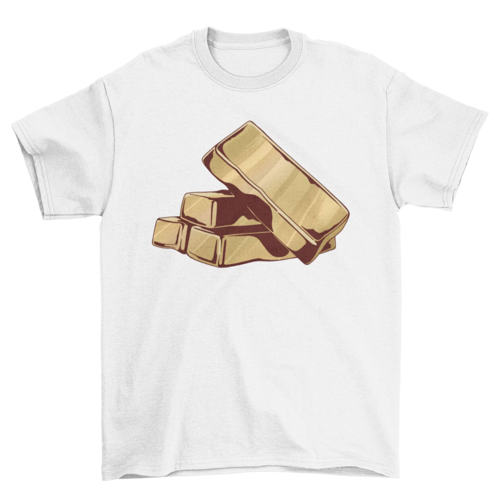 Gold Bars T-Shirt featuring a stylish illustration of stacked gold bars on a comfortable fabric.