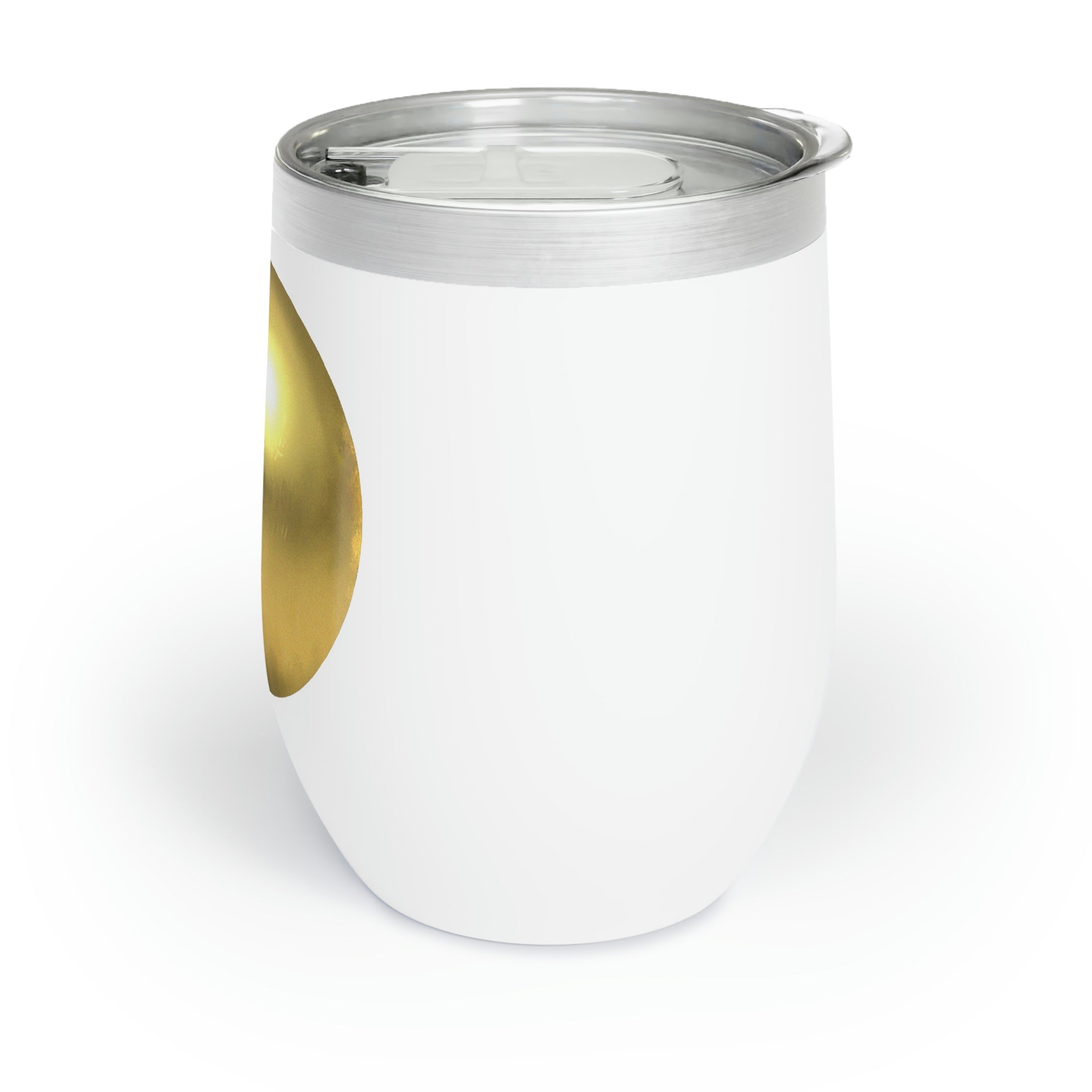 Gold Chill Wine Tumbler with custom design, showcasing its double-insulated stainless steel construction and stemless design.