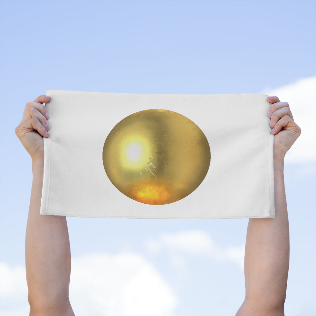 Gold Material Rally Towel, 11x18, featuring absorbent cotton and printed mink polyester.