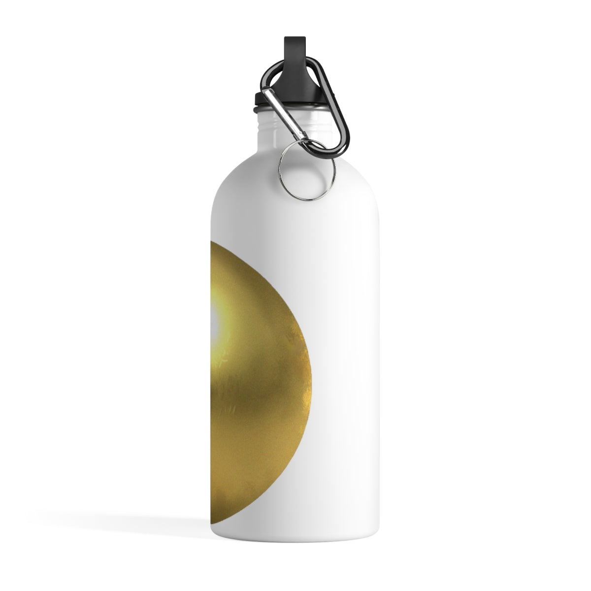 Gold Material Stainless Steel Water Bottle with a plastic screw top and carabiner, perfect for hydration on the go.