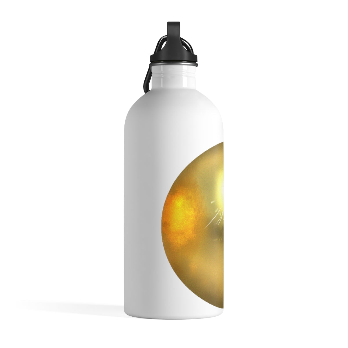 Gold Material Stainless Steel Water Bottle with a plastic screw top and carabiner, perfect for hydration on the go.