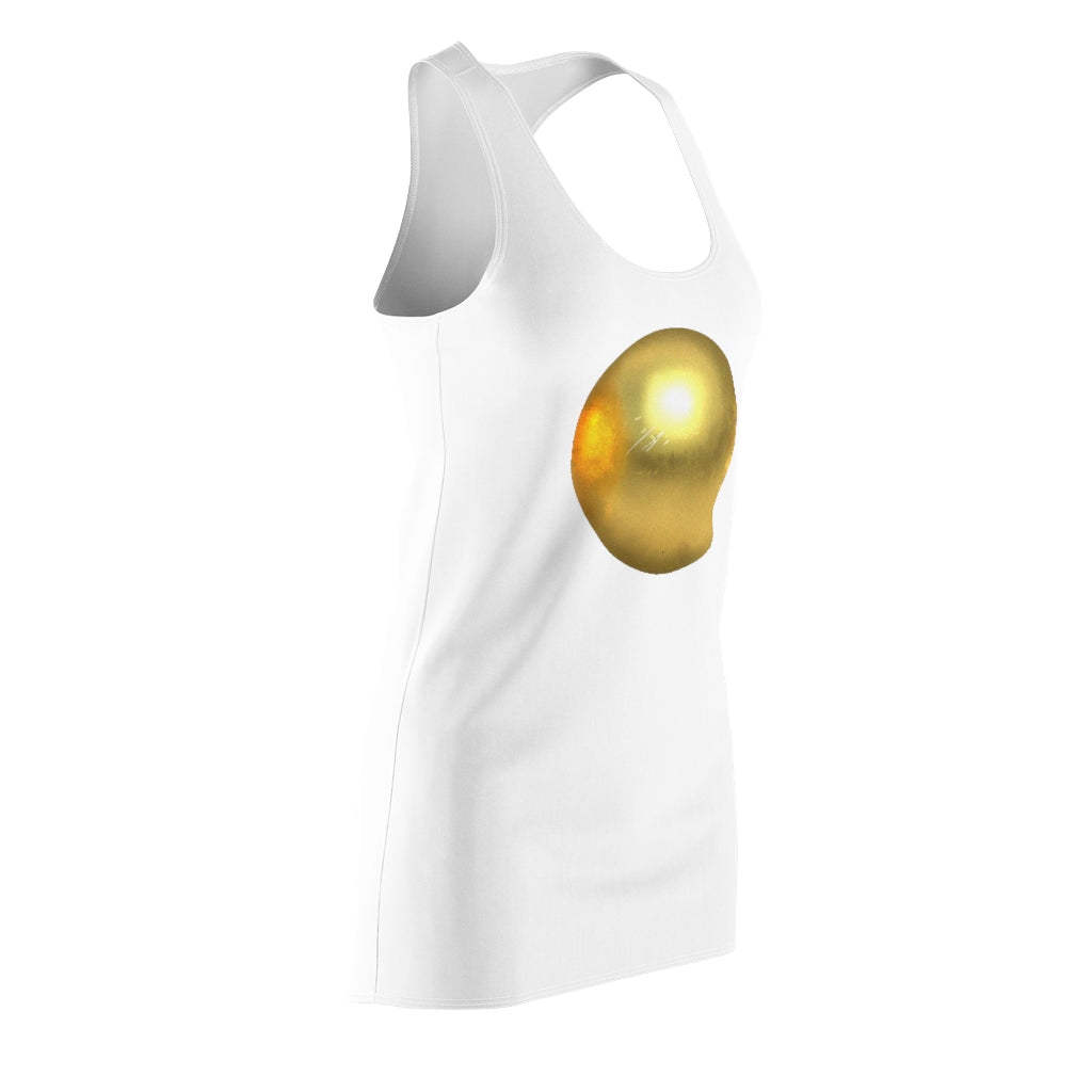 A stylish Gold Material Women's Cut & Sew Racerback Dress featuring a feminine silhouette and sporty fit, perfect for various occasions.