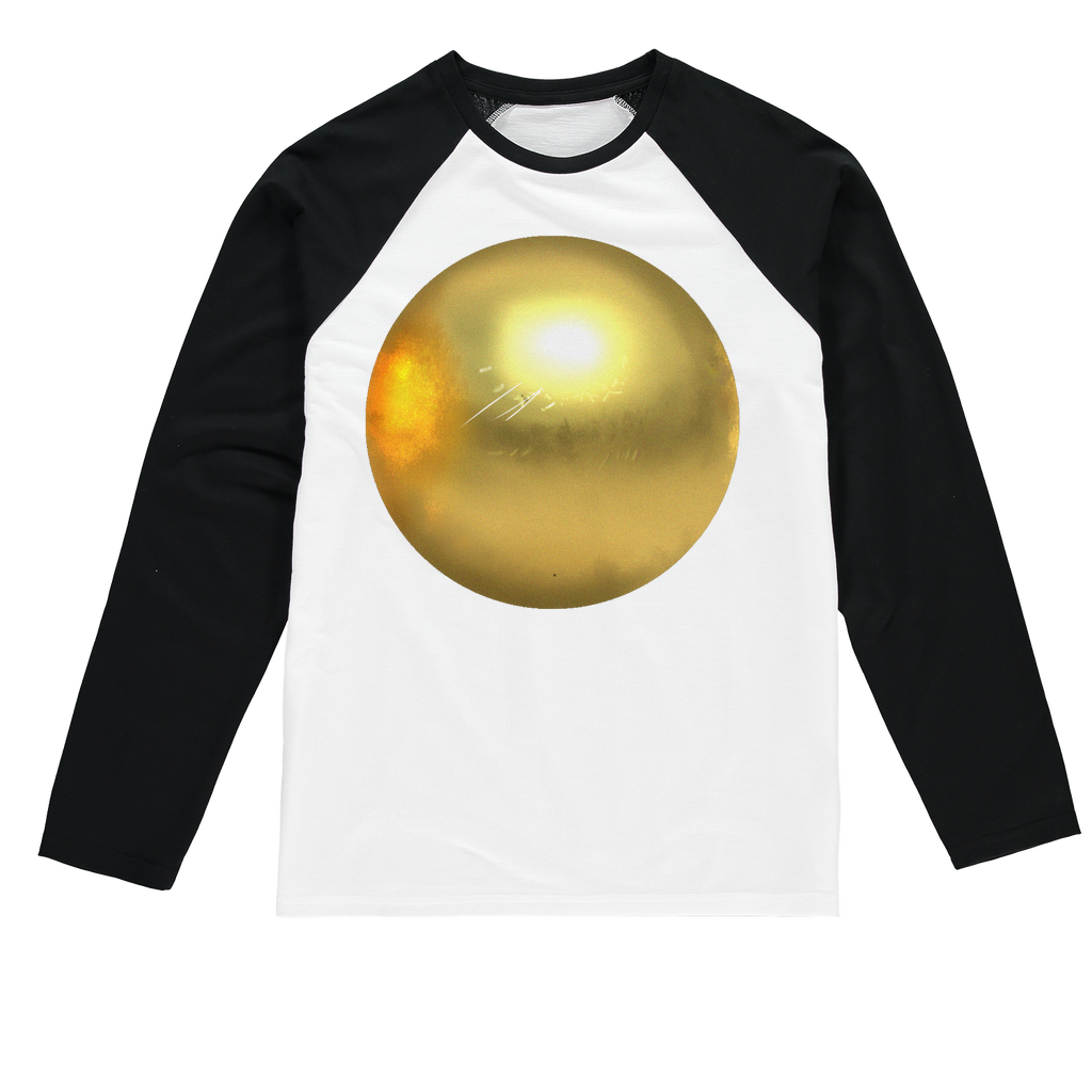 Gold Sublimation Baseball Long Sleeve T-Shirt featuring long sleeves, crew neck, and mixed fabric for comfort and durability.