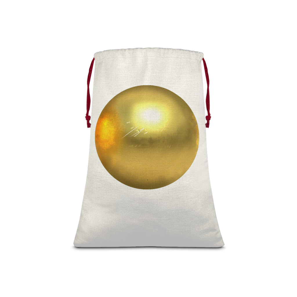 Gold Sublimation Linen Drawstring Sack with red drawstring, perfect for Christmas gifts and special events, showcasing a linen effect design.