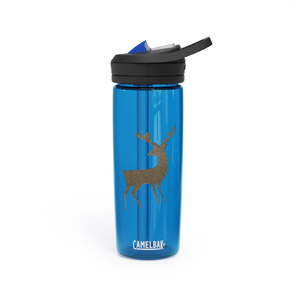 Golden Deer CamelBak Eddy® Water Bottle in 20oz and 25oz sizes, showcasing robust Tritan™ material and spill-proof design.