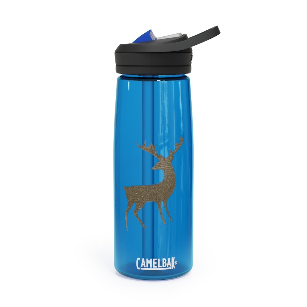 Golden Deer CamelBak Eddy® Water Bottle in 20oz and 25oz sizes, showcasing robust Tritan™ material and spill-proof design.