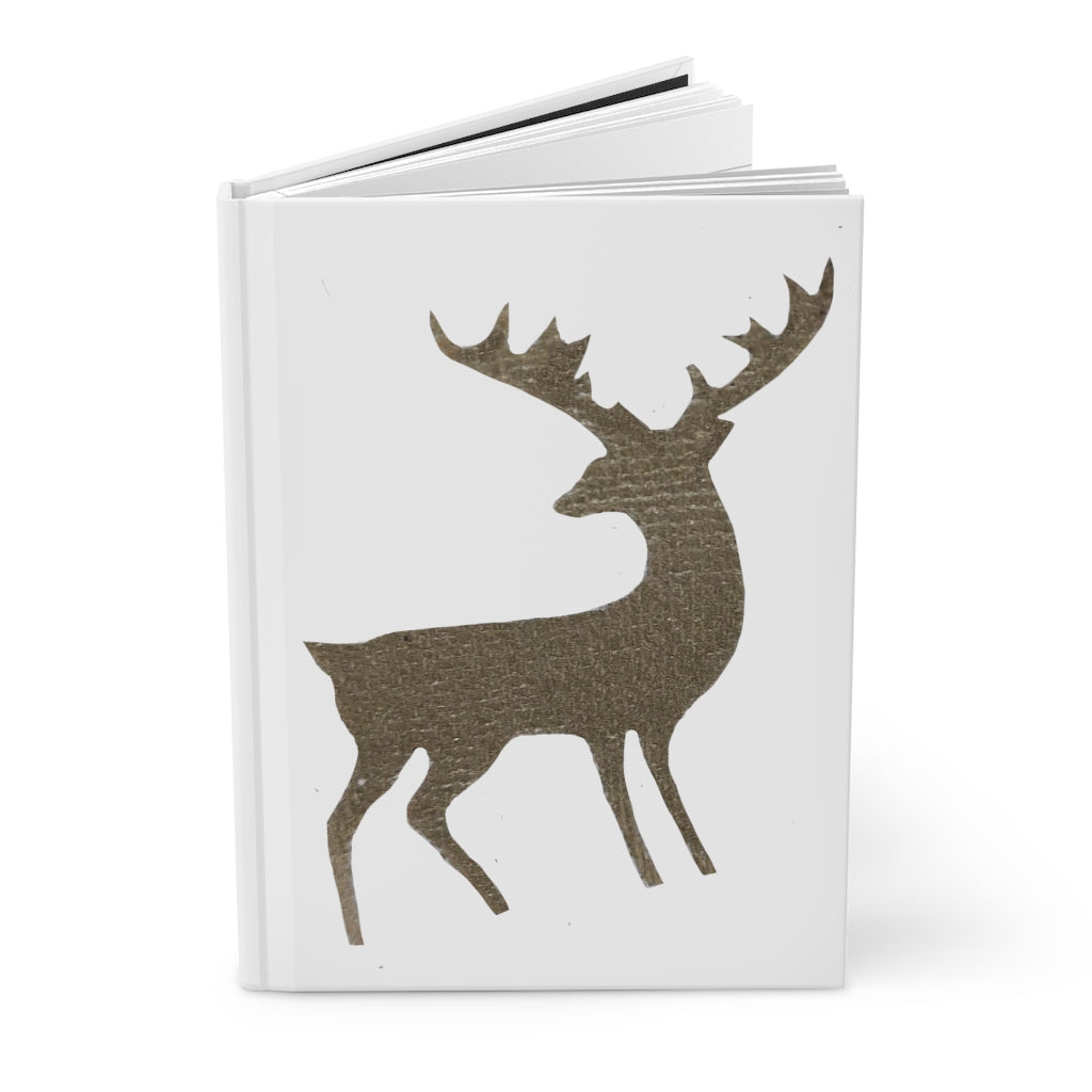 Golden Deer Hardcover Journal with matte finish, customizable covers, and lined pages, perfect for personal journaling.