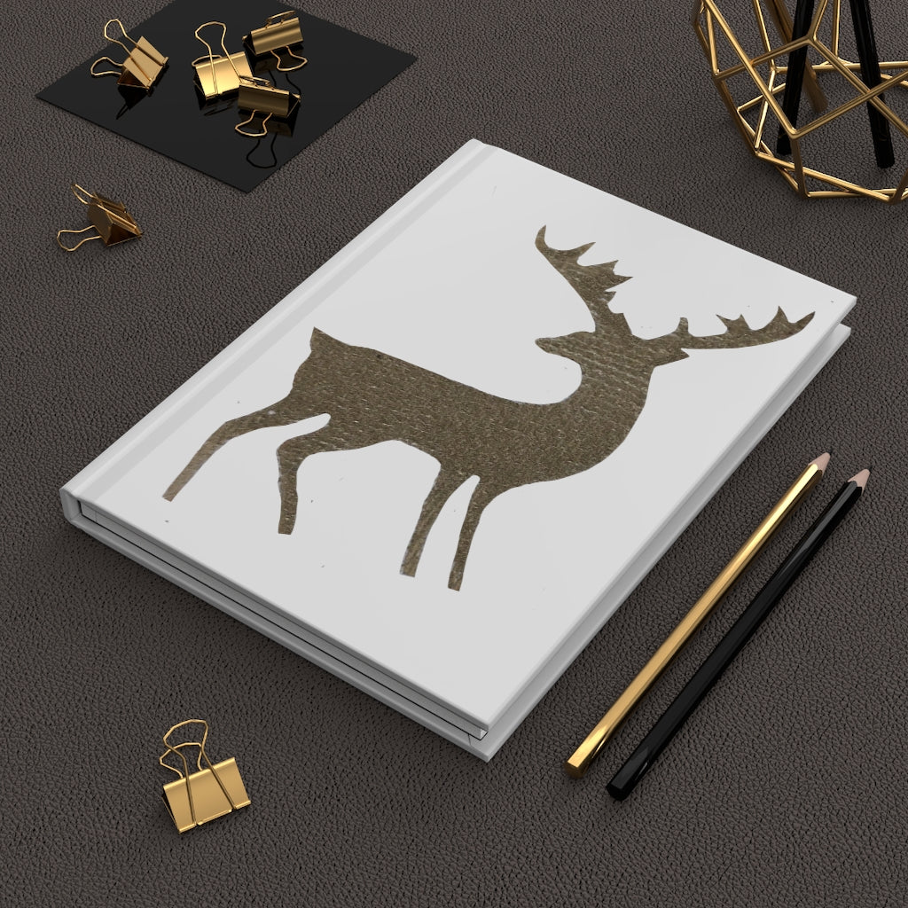 Golden Deer Hardcover Journal with matte finish, customizable covers, and lined pages, perfect for personal journaling.