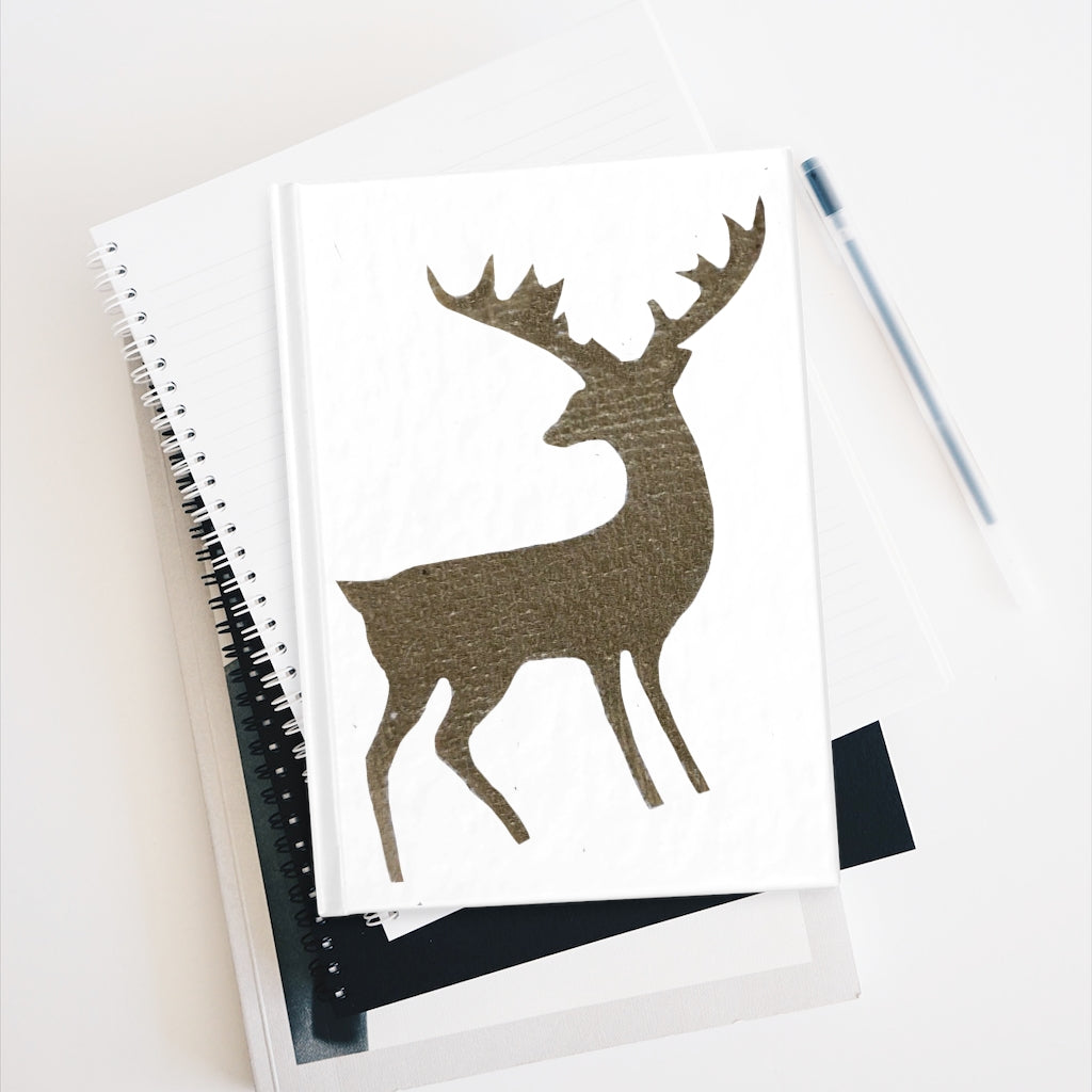 Golden Deer Journal with ruled line pages and durable hardcover, featuring a full wraparound print design.