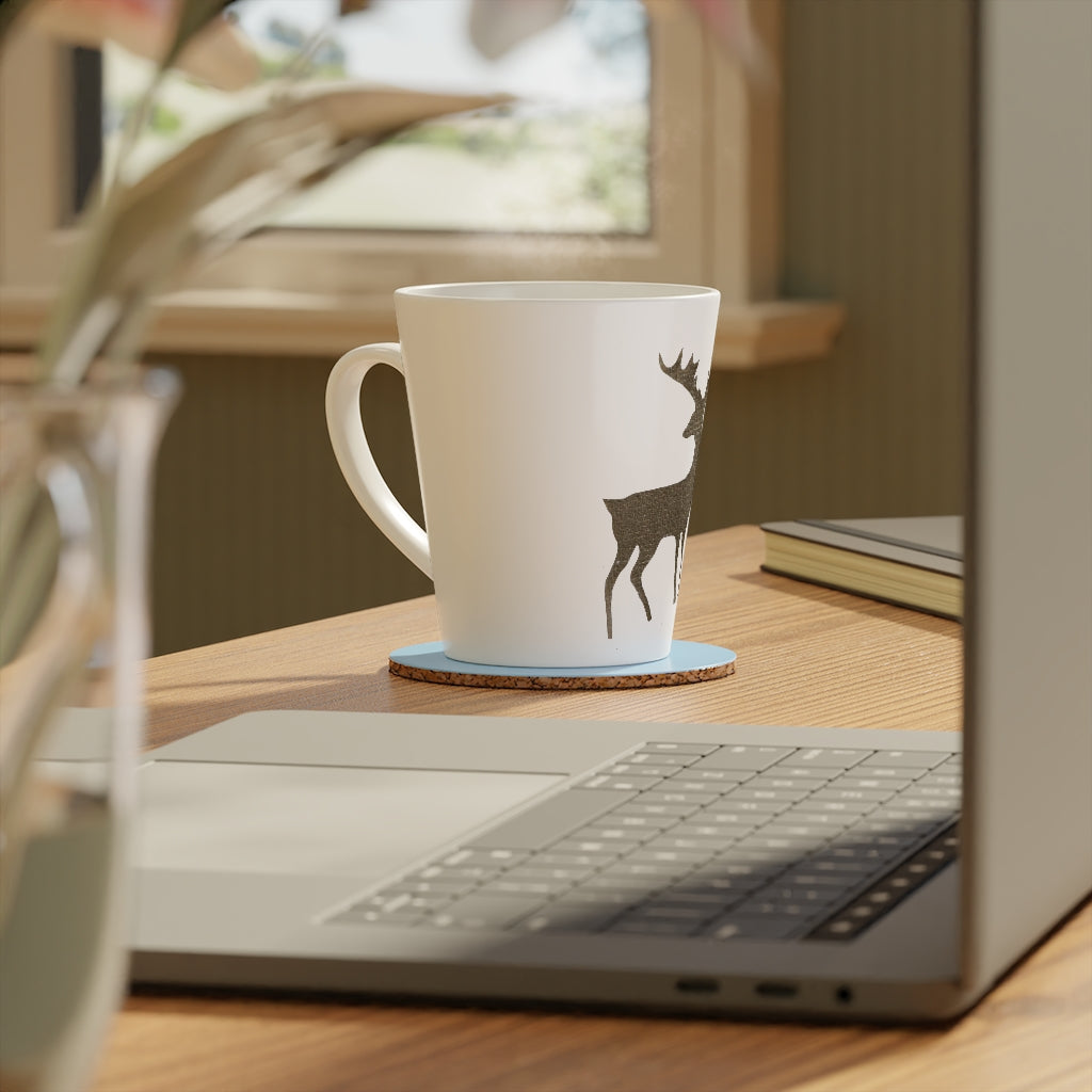 Golden Deer Latte Mug, 12oz, featuring a scratch-resistant finish and easy-grip handle, perfect for lattes and personalized designs.