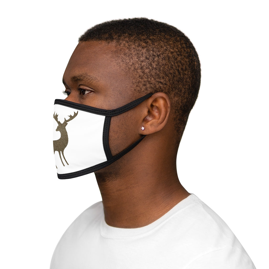 Golden Deer Mixed-Fabric Face Mask featuring a black outer edge and earloops, made of polyester and cotton for comfort and style.