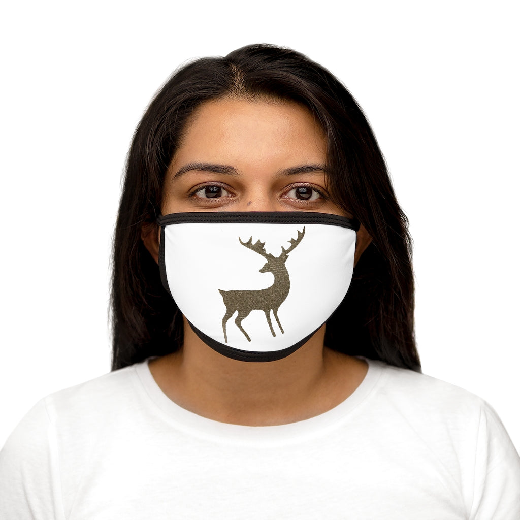 Golden Deer Mixed-Fabric Face Mask featuring a black outer edge and earloops, made of polyester and cotton for comfort and style.