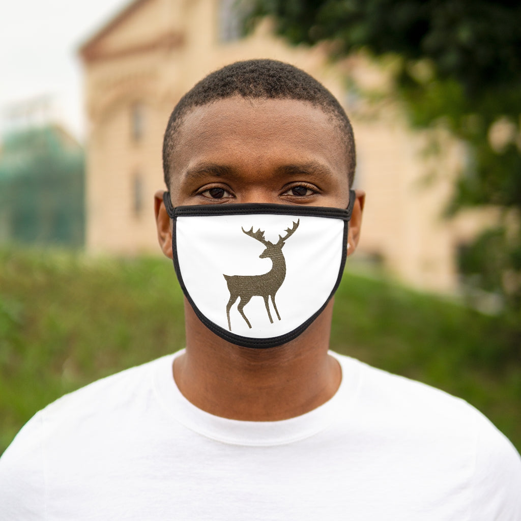 Golden Deer Mixed-Fabric Face Mask featuring a black outer edge and earloops, made of polyester and cotton for comfort and style.