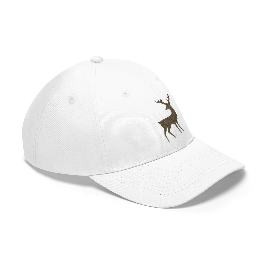 Golden Deer Unisex Twill Hat in cotton twill with adjustable Velcro closure, perfect for outdoor activities.