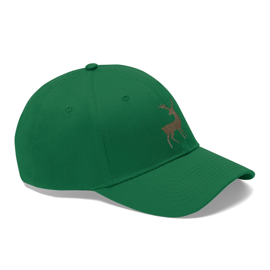 Golden Deer Unisex Twill Hat in cotton twill with adjustable Velcro closure, perfect for outdoor activities.