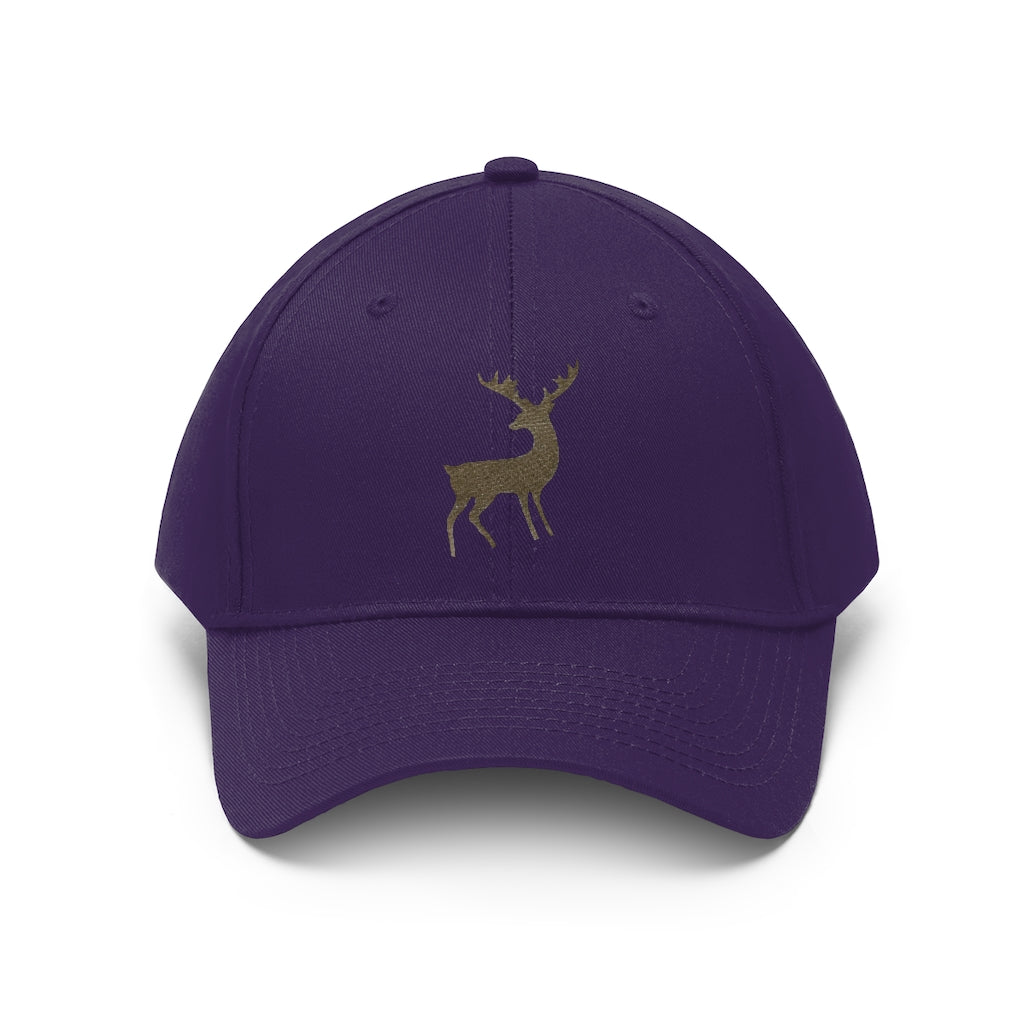 Golden Deer Unisex Twill Hat in cotton twill with adjustable Velcro closure, perfect for outdoor activities.