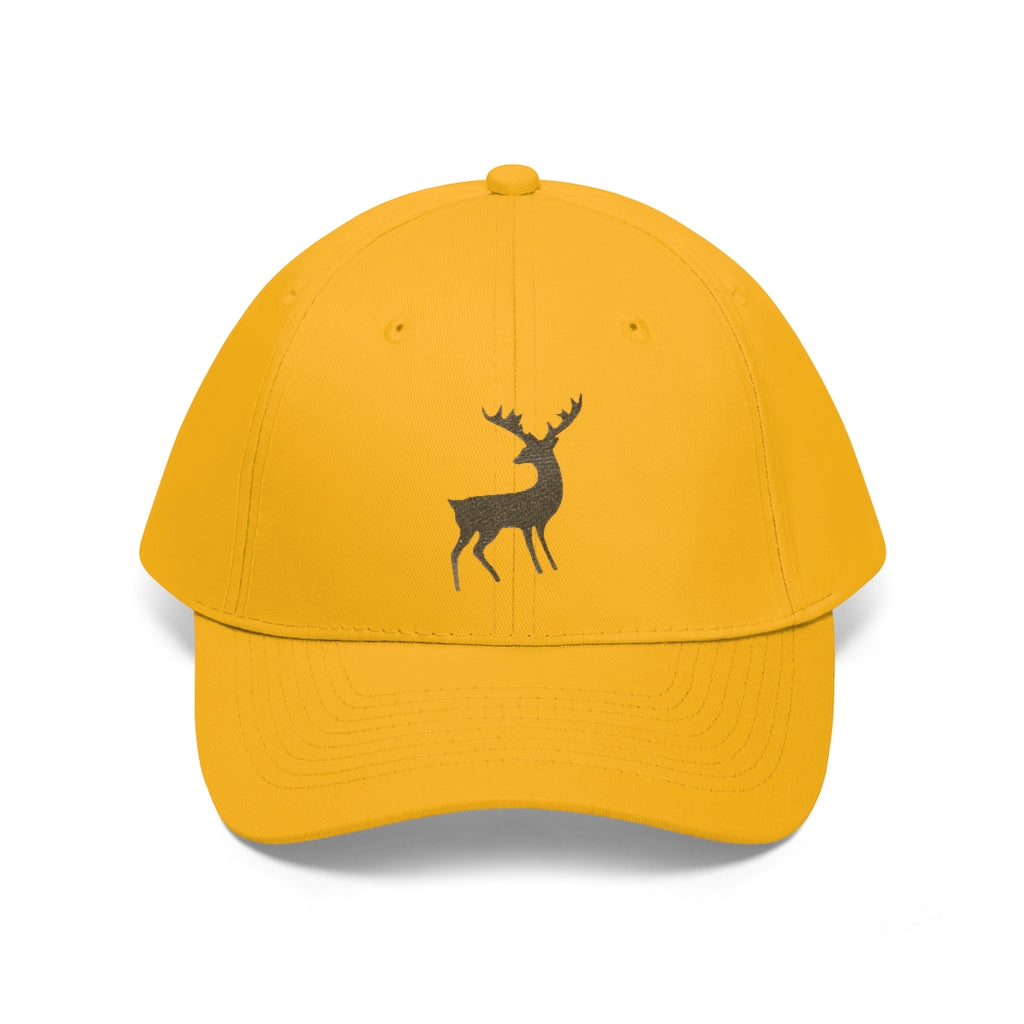 Golden Deer Unisex Twill Hat in cotton twill with adjustable Velcro closure, perfect for outdoor activities.