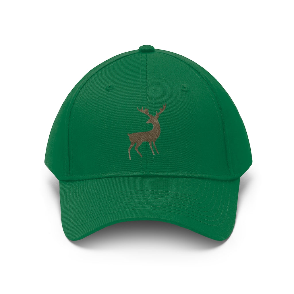 Golden Deer Unisex Twill Hat in cotton twill with adjustable Velcro closure, perfect for outdoor activities.