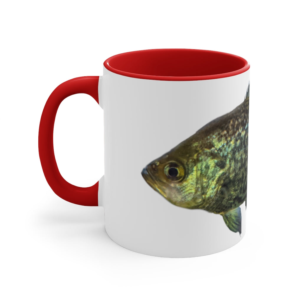 Golden Fish 11oz Accent Mug featuring a white ceramic body with a colored interior and handle, perfect for personalized designs.