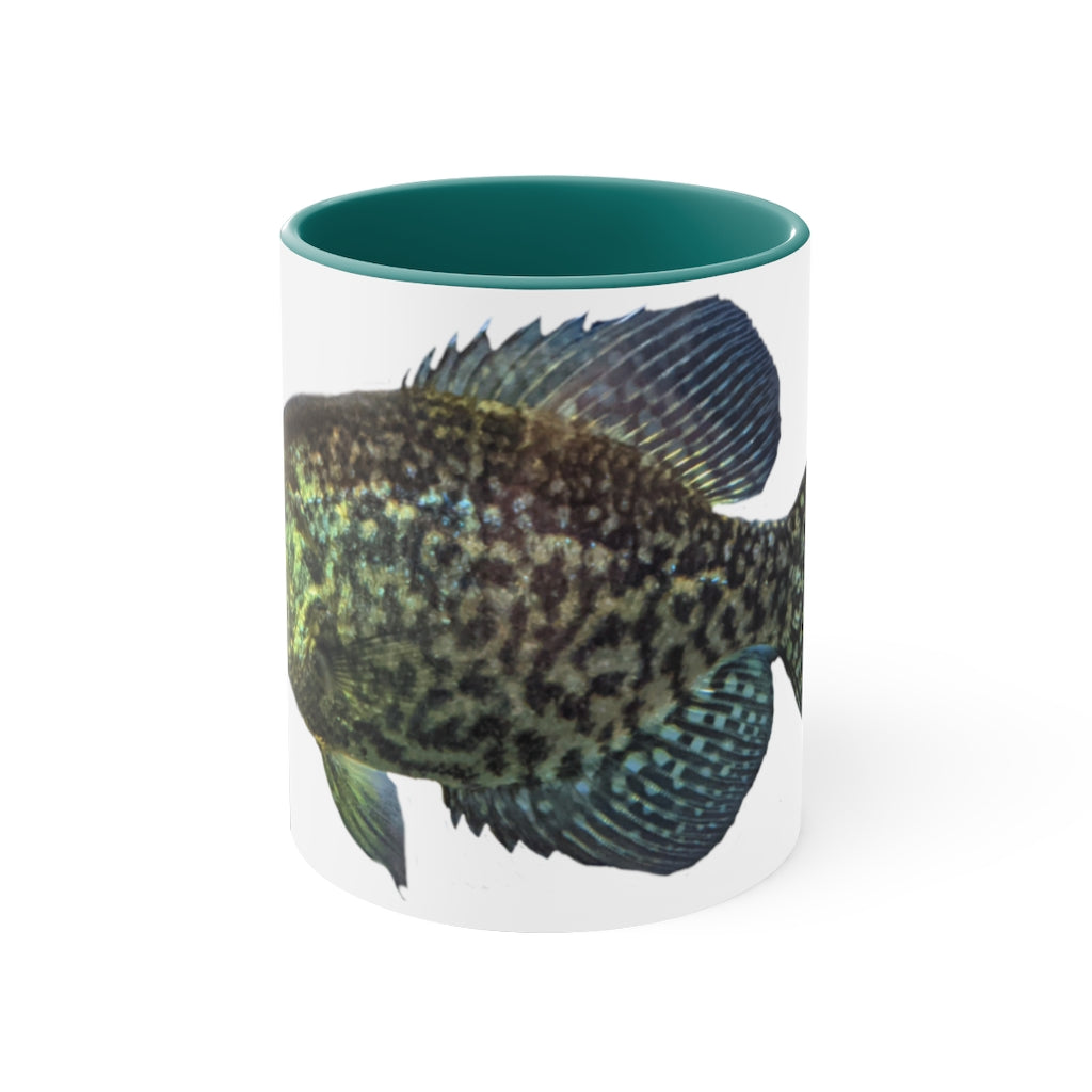 Golden Fish 11oz Accent Mug featuring a white ceramic body with a colored interior and handle, perfect for personalized designs.