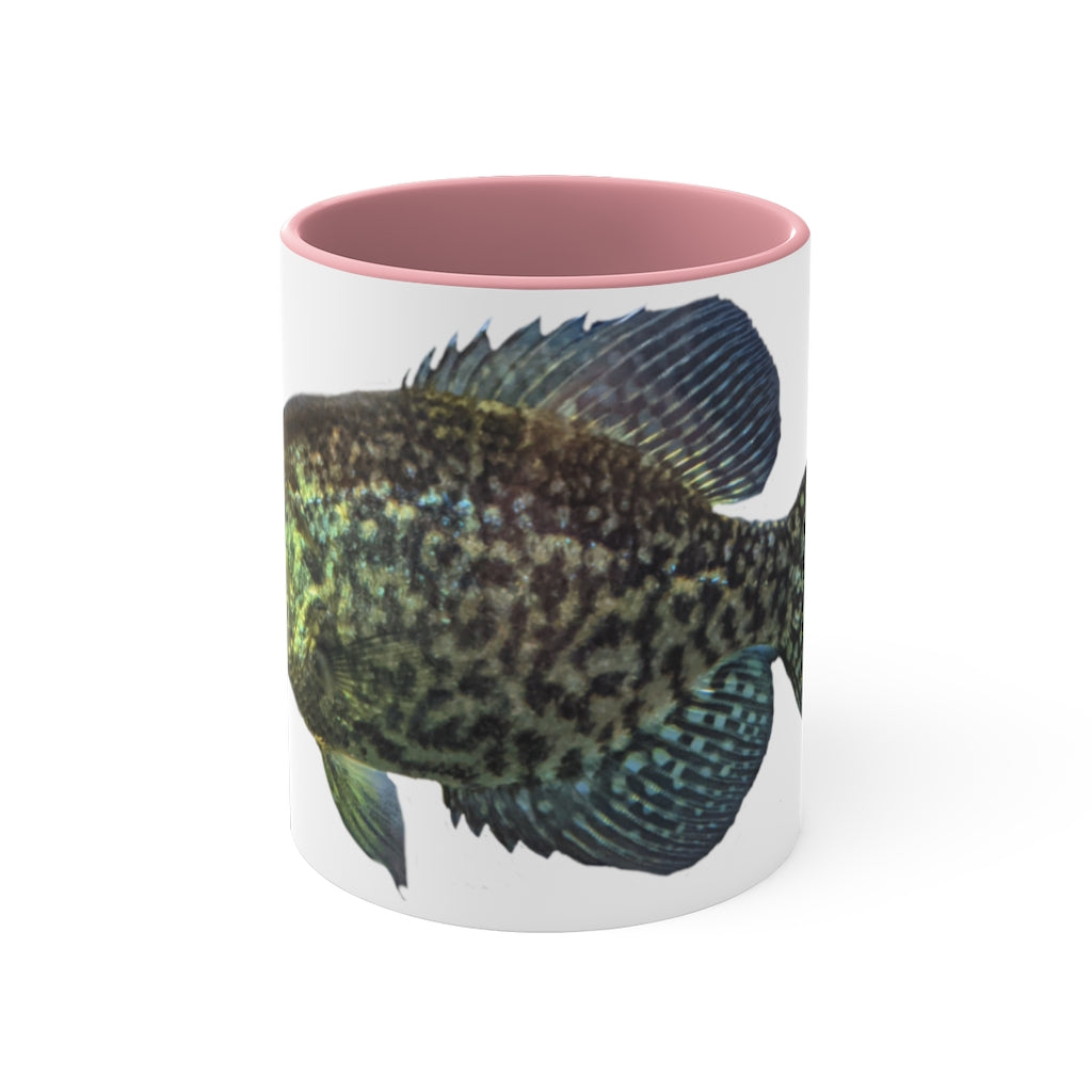 Golden Fish 11oz Accent Mug featuring a white ceramic body with a colored interior and handle, perfect for personalized designs.