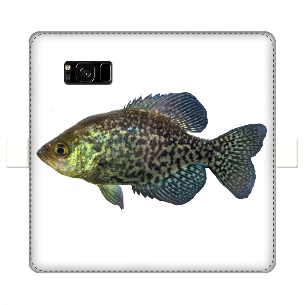 Golden Fish Fully Printed Wallet Case for iPhone and Samsung, showcasing vibrant design and magnetic closure.