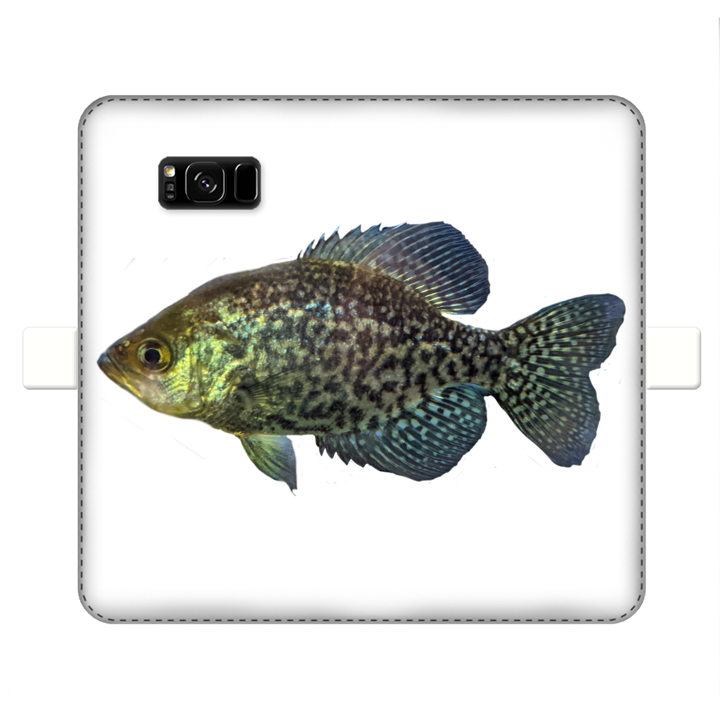 Golden Fish Fully Printed Wallet Case for iPhone and Samsung, showcasing vibrant design and magnetic closure.