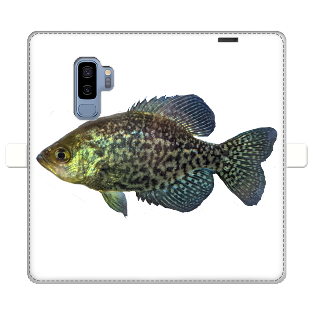 Golden Fish Fully Printed Wallet Case for iPhone and Samsung, showcasing vibrant design and magnetic closure.