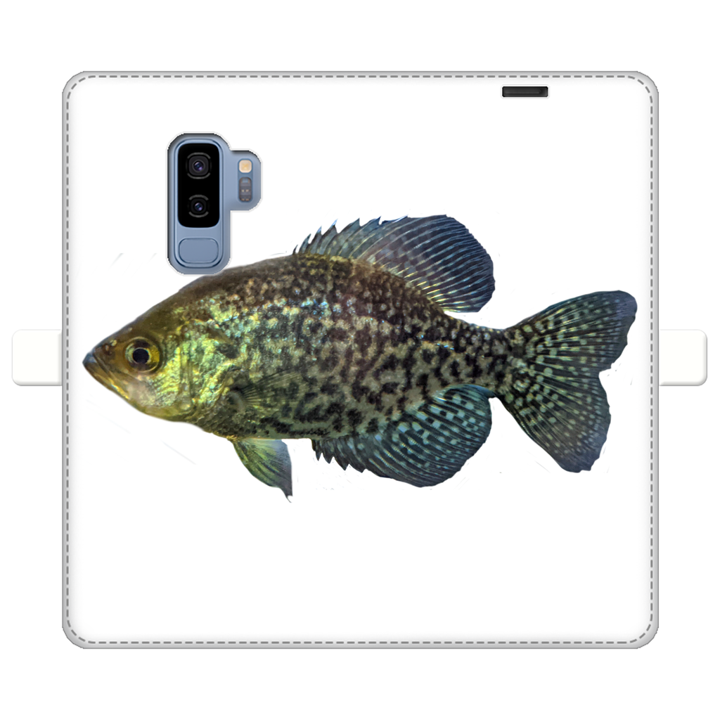 Golden Fish Fully Printed Wallet Case for iPhone and Samsung, showcasing vibrant design and magnetic closure.