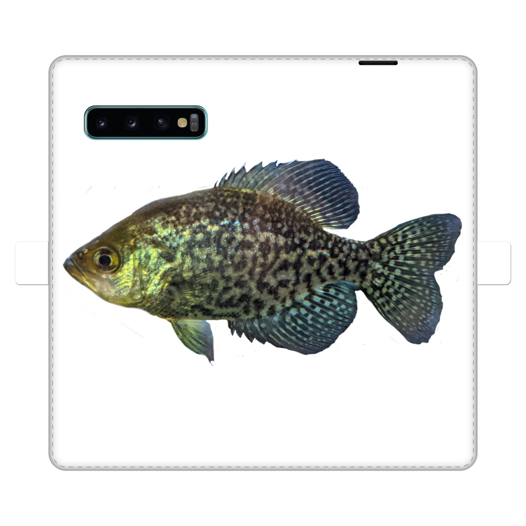 Golden Fish Fully Printed Wallet Case for iPhone and Samsung, showcasing vibrant design and magnetic closure.