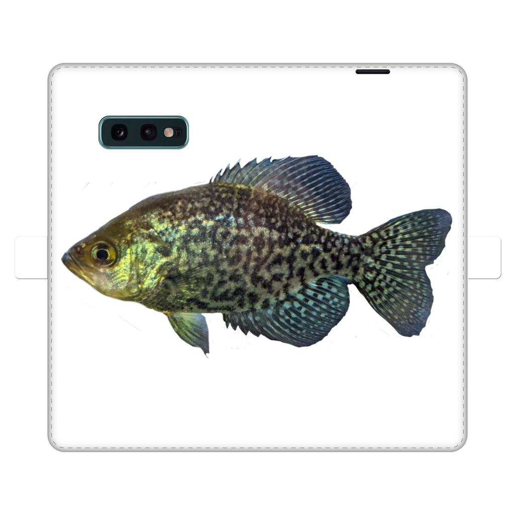 Golden Fish Fully Printed Wallet Case for iPhone and Samsung, showcasing vibrant design and magnetic closure.