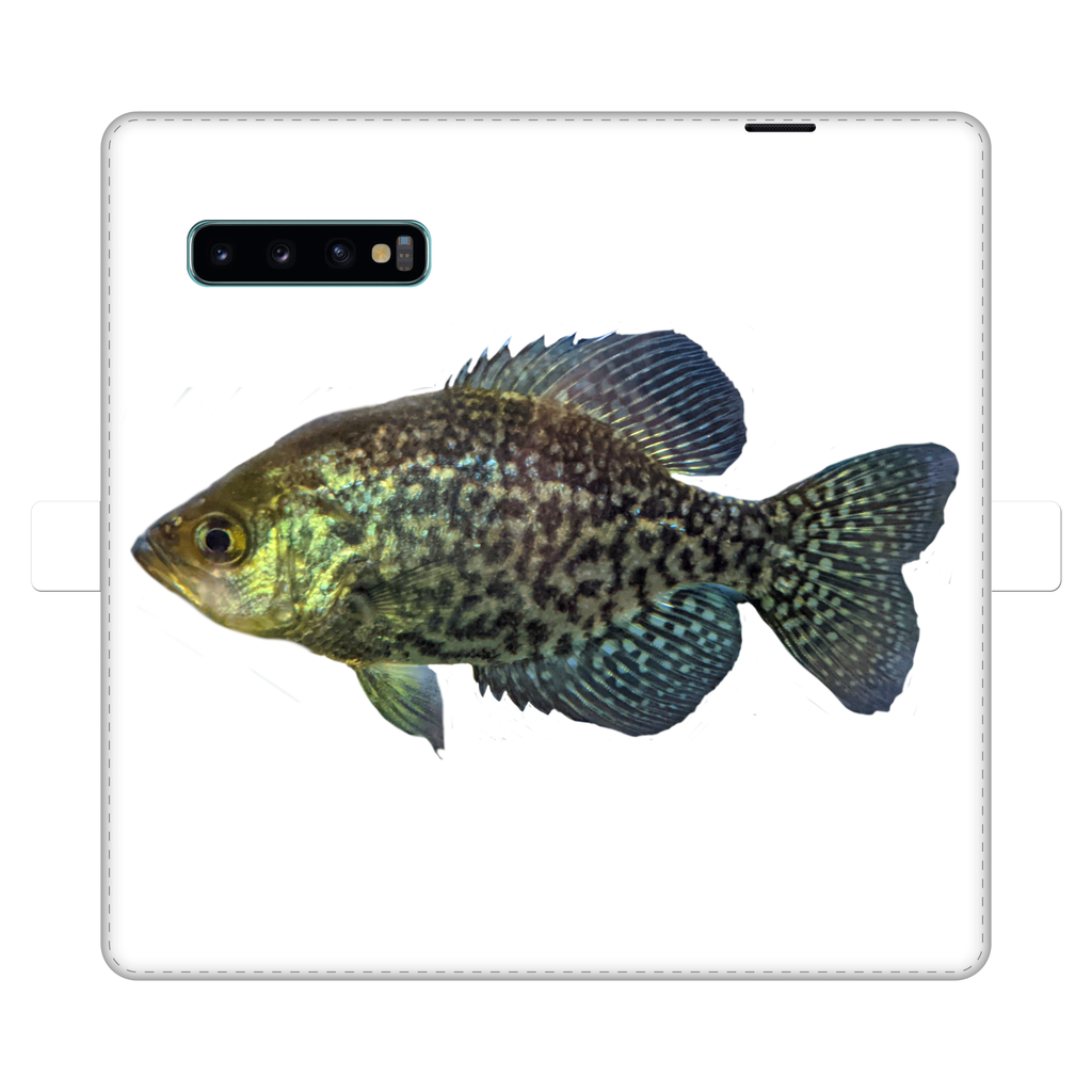 Golden Fish Fully Printed Wallet Case for iPhone and Samsung, showcasing vibrant design and magnetic closure.