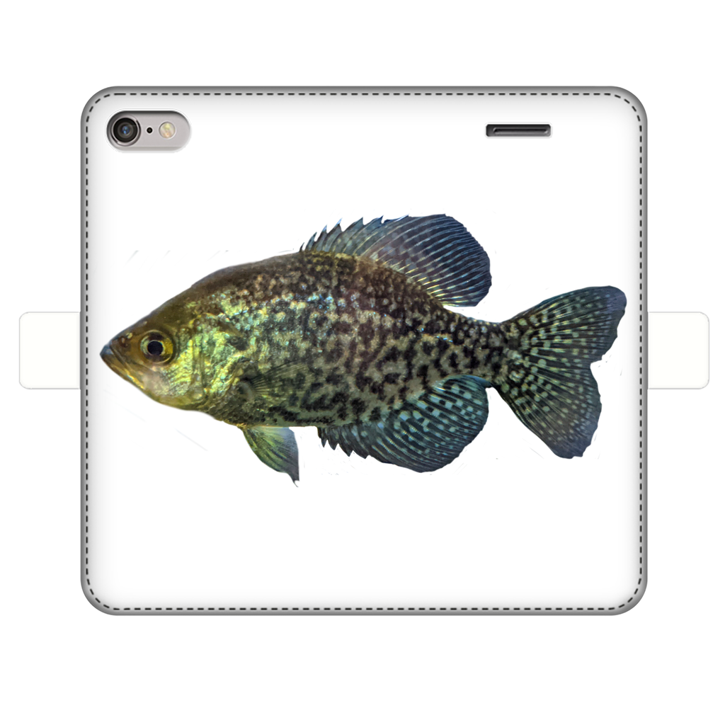 Golden Fish Fully Printed Wallet Case for iPhone and Samsung, showcasing vibrant design and magnetic closure.