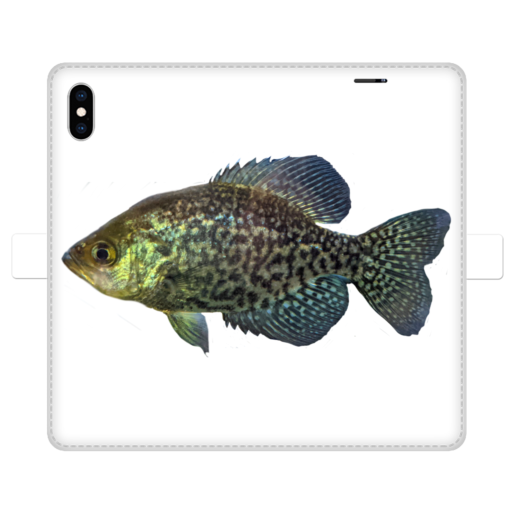 Golden Fish Fully Printed Wallet Case for iPhone and Samsung, showcasing vibrant design and magnetic closure.