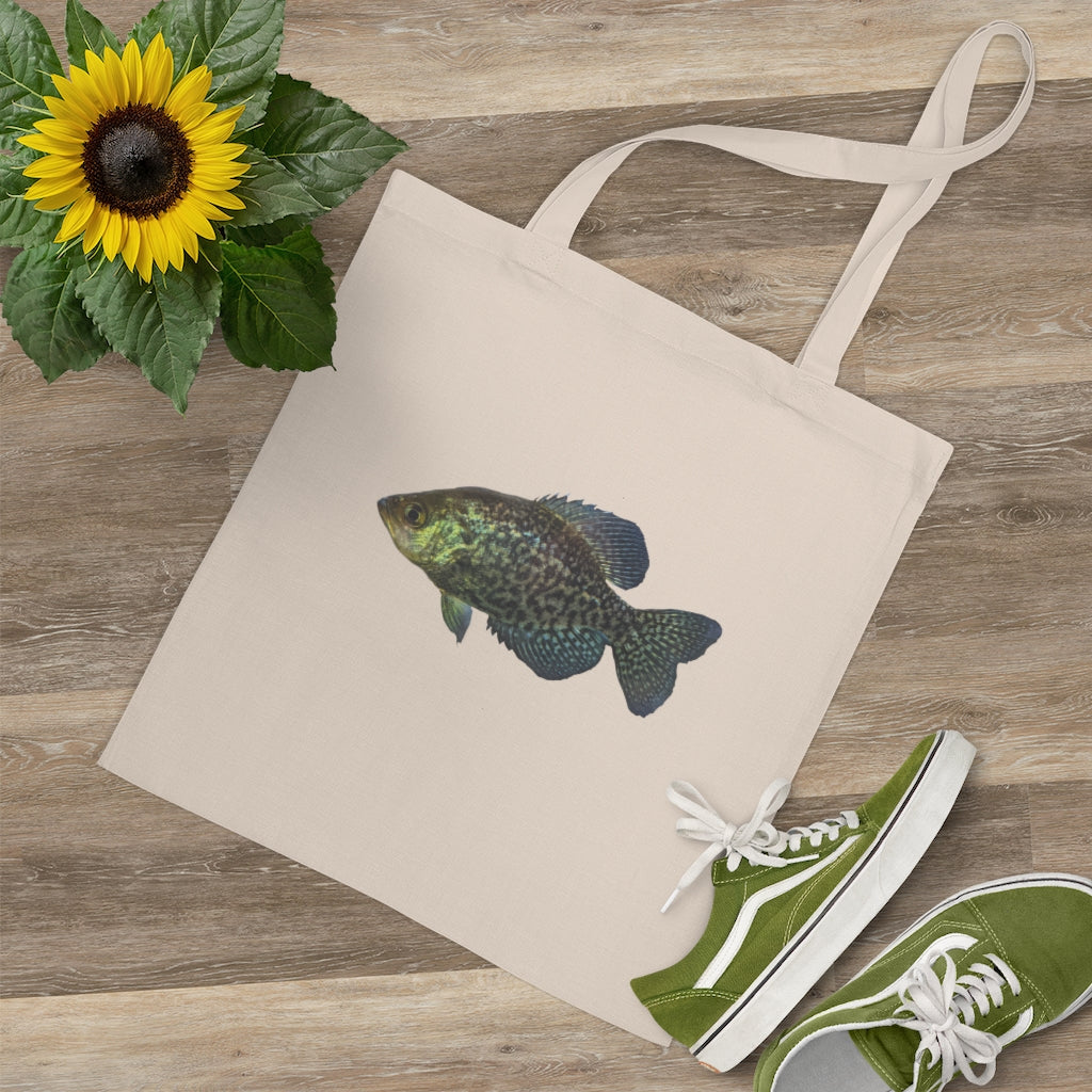 Golden Fish Tote Bag made of 100% cotton with vibrant colors and cross-stitched handles for added stability.