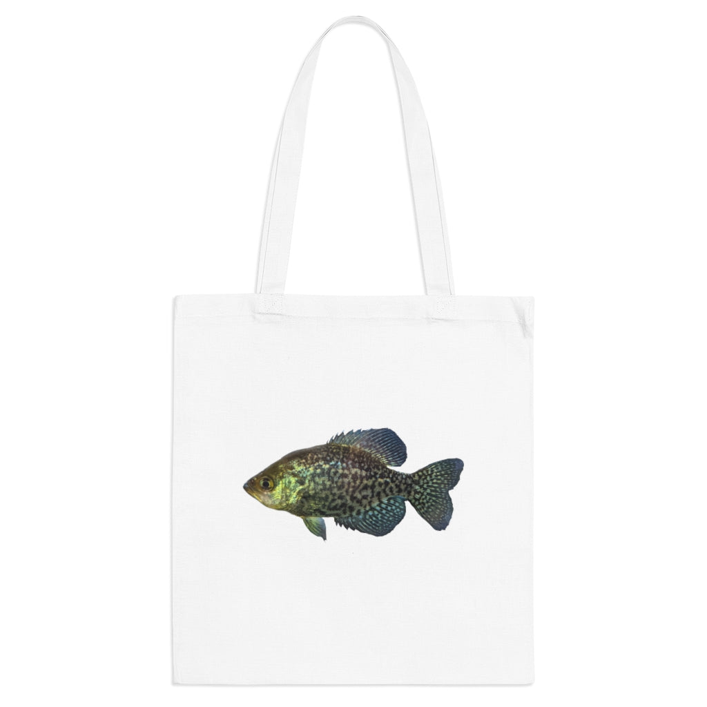 Golden Fish Tote Bag made of 100% cotton with vibrant colors and cross-stitched handles for added stability.