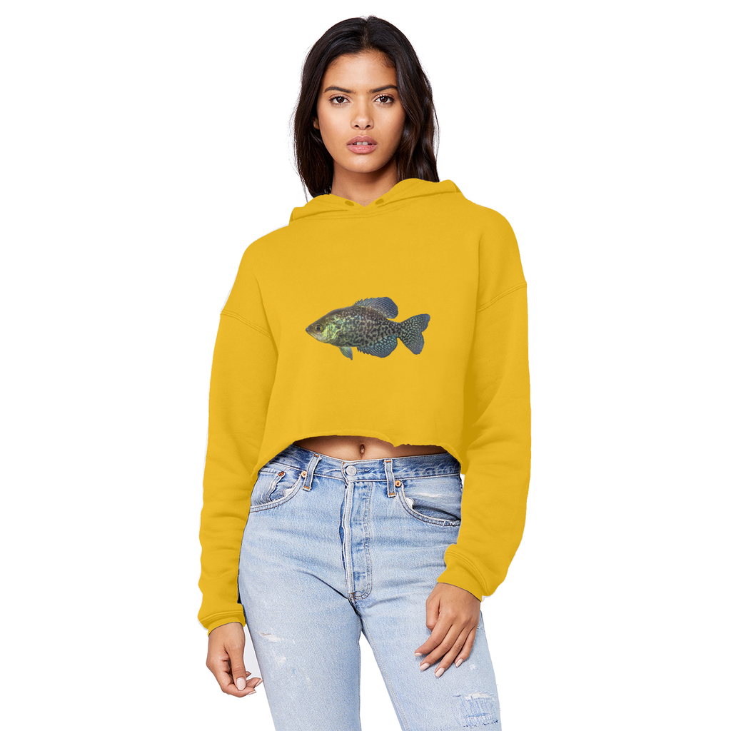 Golden Fish Unisex Cropped Raw Edge Boyfriend Hoodie in various colors, showcasing its trendy design and soft fabric.