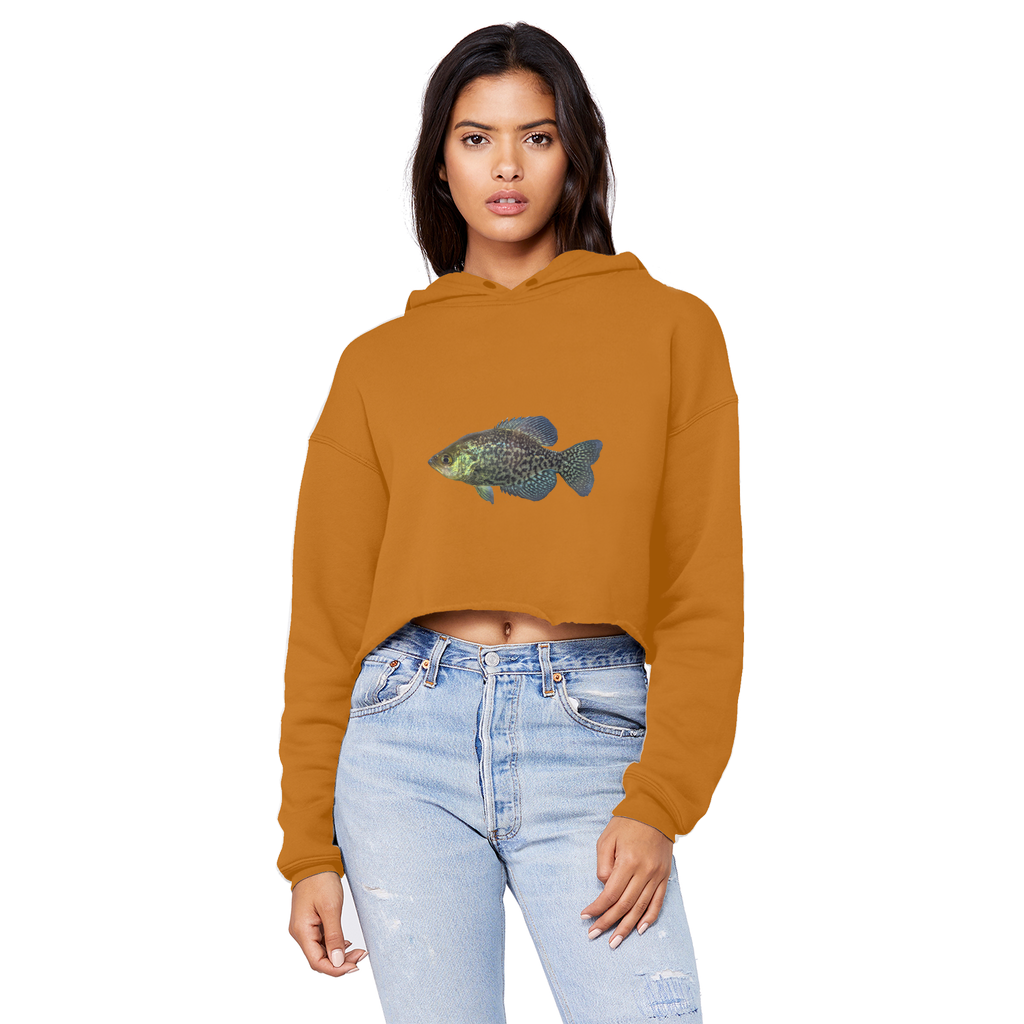 Golden Fish Unisex Cropped Raw Edge Boyfriend Hoodie in various colors, showcasing its trendy design and soft fabric.